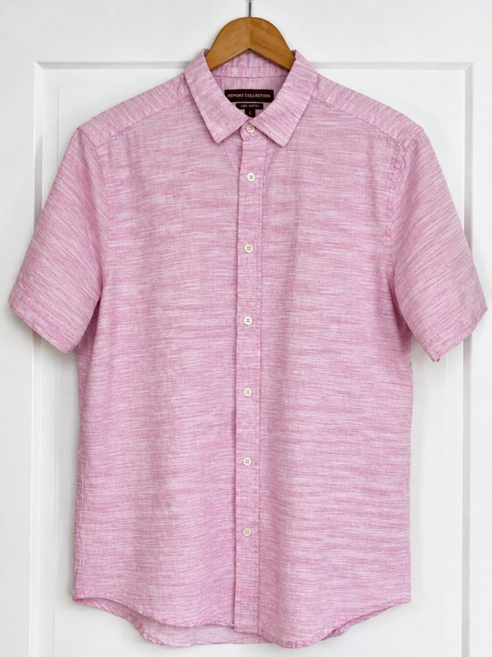 Report Collection Mens Large Pink Short Sleeve Button Up Shirt 100% Cotton